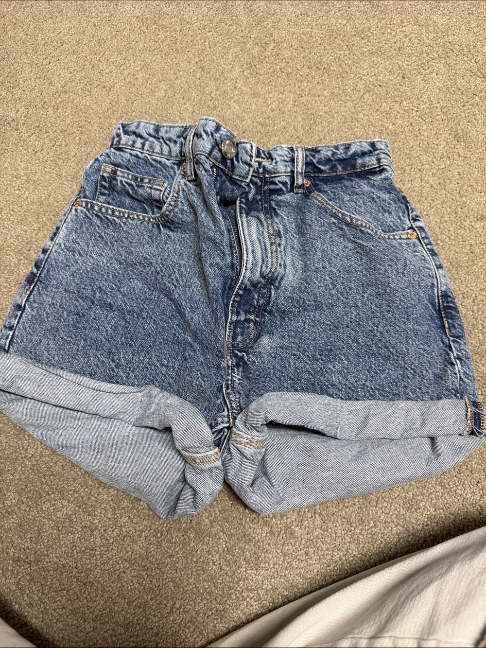 Zara Light Blue High-Waist Rolled Cuff Denim Shorts